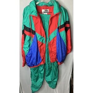 Women's XL Casual Isle Retro VTG Color Block‎ 90s 80s Track Suit Windbreaker